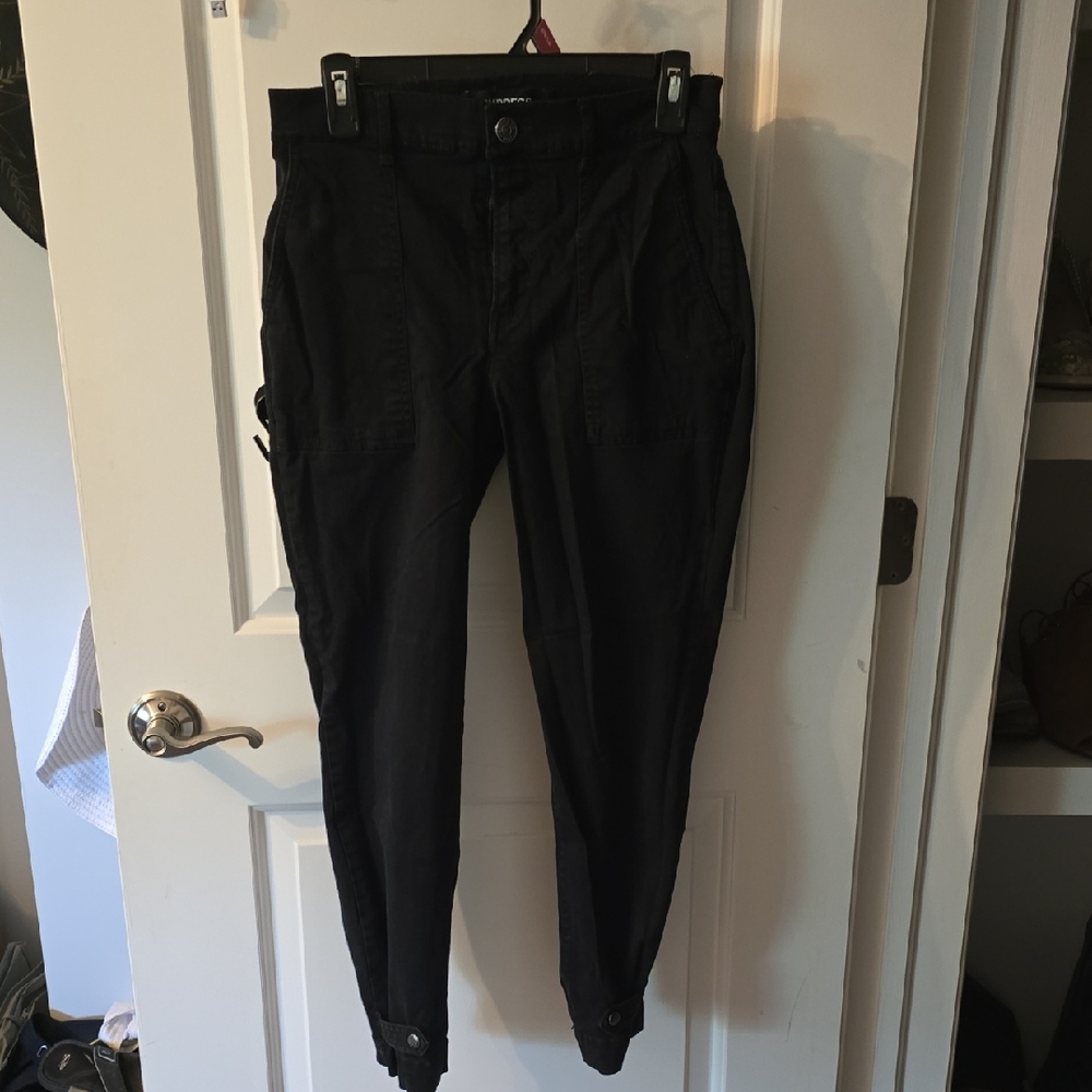 Express Black Cargo Pants with Tapered Leg and Elastic Cuffs